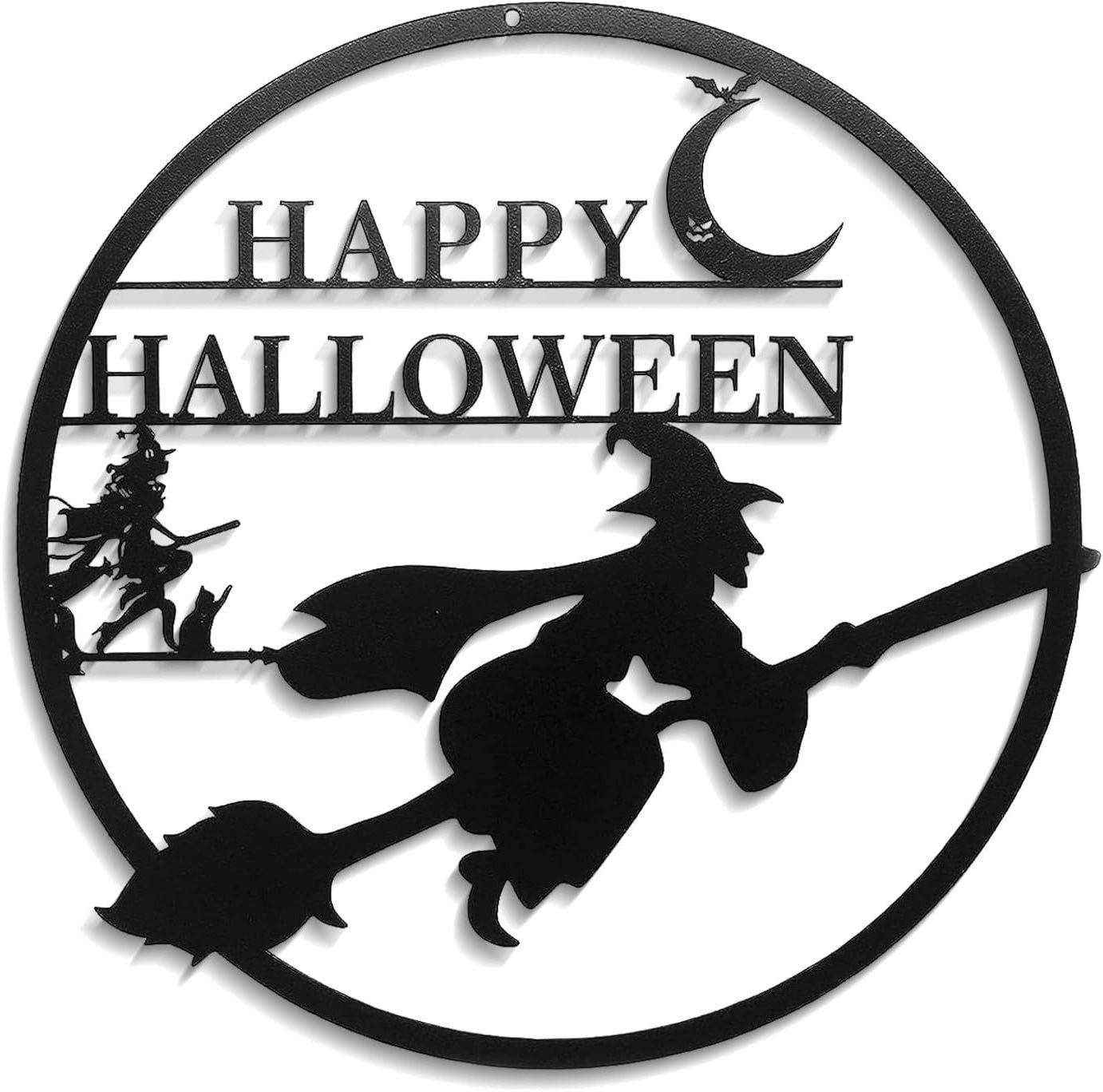 Halloween Decoration Metal Witch Art Wall Decoration Moon Bat Cat Wall Hanging Happy Halloween Scary Home Decoration