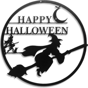 Halloween Decoration Metal Witch Art Wall Decoration Moon Bat Cat Wall Hanging Happy Halloween Scary Home Decoration