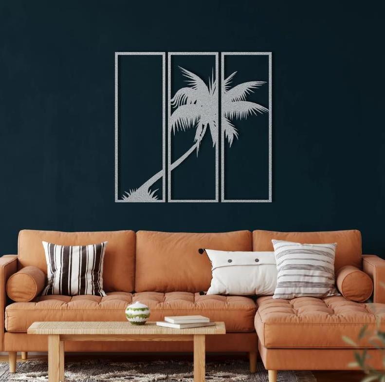 Factory Sales Home Living Room Decoration Palm Tree Decor 3 Panels Metal Tree Wall Hanging Wall Art Tree Sign Metal Wall Decor