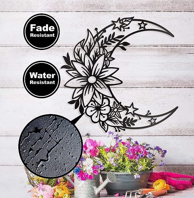 Metal Family Boho Large Floral Moon and Star Phase Metal Wall Decor Home Living Room Decoration Art Iron Wall Decor