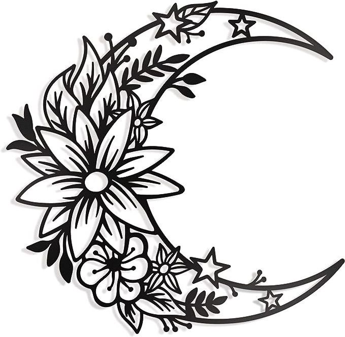 Metal Family Boho Large Floral Moon and Star Phase Metal Wall Decor Home Living Room Decoration Art Iron Wall Decor