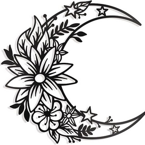 Metal Family Boho Large Floral Moon and Star Phase Metal Wall Decor Home Living Room Decoration Art Iron Wall Decor