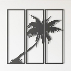 Factory Sales Home Living Room Decoration Palm Tree Decor 3 Panels Metal Tree Wall Hanging Wall Art Tree Sign Metal Wall Decor