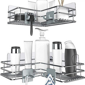 Adhesive Corner Shower Caddy Shelf Basket Rack Stainless Steel Bathroom Rack Shelf Shampoo Holder No Drilling