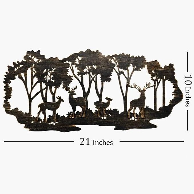 Wholesale Metal Iron Wall Art Deer in the Forest Pine Tree Home Living Decor Metal Wall Art for Living Room