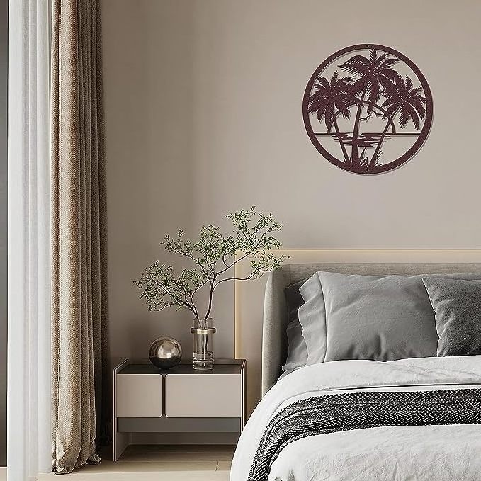 Metal Palm Tree of Life Wall Decor Tree Leaf Art Round Wall Decor Tropical  Wall Hanging Decoration for House