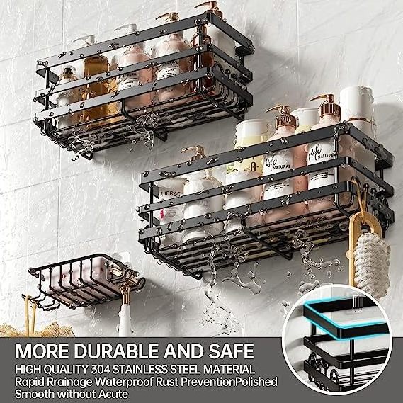 Wall Mounted Shelf Organizer Corner Bathroom Shower Caddy Hanging Black Shower Caddies with cabinet for wall