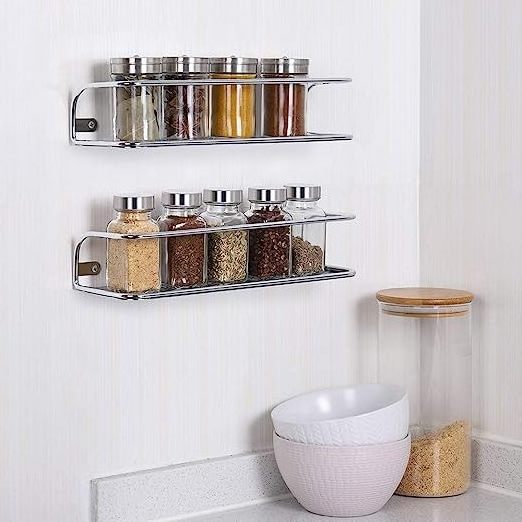 Punch-Free Multifunctional Kitchen Cabinet Spice Rack Metal Wall Mount Mason Jar Hanging Shelf and Seasoning Jar Set