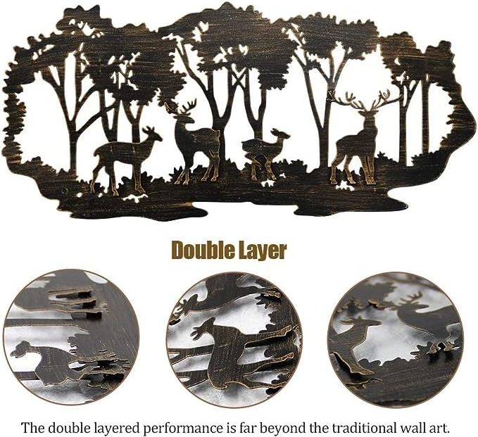 Wholesale Metal Iron Wall Art Deer in the Forest Pine Tree Home Living Decor Metal Wall Art for Living Room