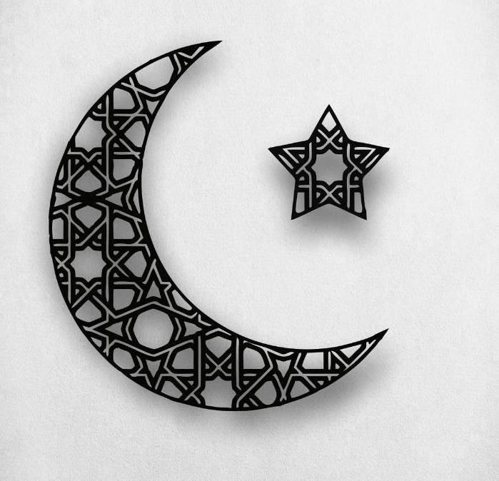 Crescant And Star Metal Arts Hanging for Muslim Homes Wall Decor Islamic Calligraphy Metal Decorations Of Islamic Wall Art