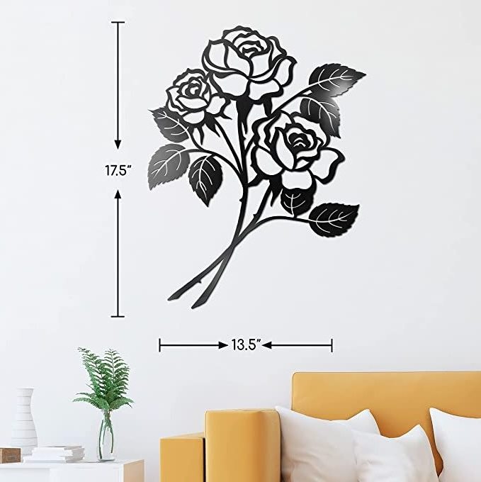 Custom Factory Directly Sales Rose Flower Wall Decor Black Wall Decor for Living Room Giant Roses Home Metal Art Wall