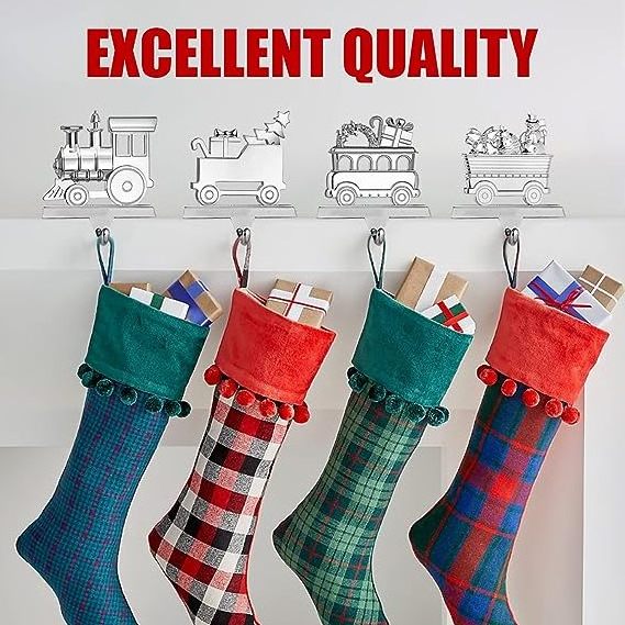 Christmas Decoration Supplies Christmas Train Stocking Hanger Metal Silver Decor Mantle Stocking Holders Decorative Fireplace