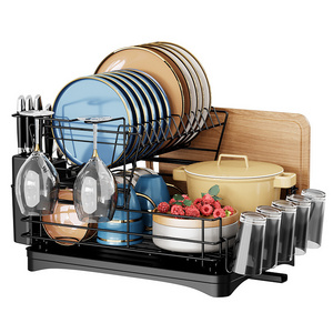 Kitchen over the sink dish drying rack foldable 2 tier two layers double metal custom cheap kitchen dish drainer rack