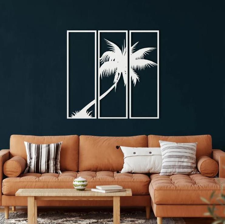 Factory Sales Home Living Room Decoration Palm Tree Decor 3 Panels Metal Tree Wall Hanging Wall Art Tree Sign Metal Wall Decor