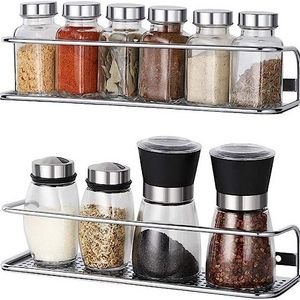 Punch-Free Multifunctional Kitchen Cabinet Spice Rack Metal Wall Mount Mason Jar Hanging Shelf and Seasoning Jar Set