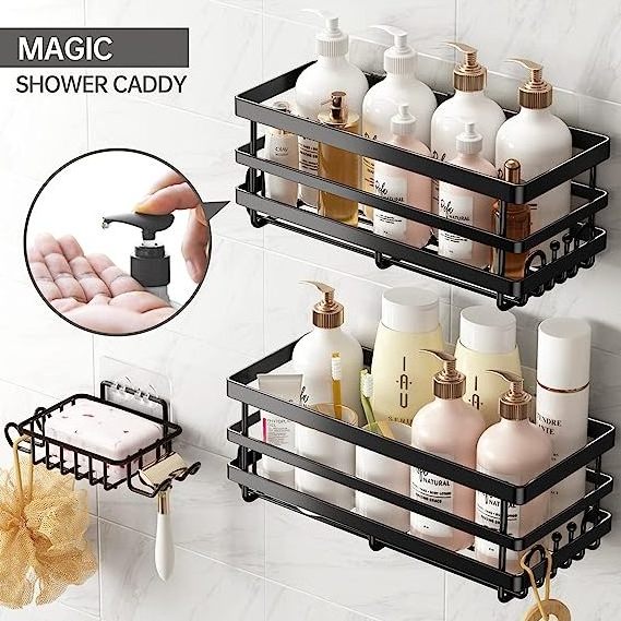 Wall Mounted Shelf Organizer Corner Bathroom Shower Caddy Hanging Black Shower Caddies with cabinet for wall