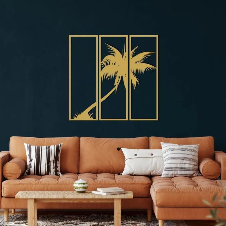 Factory Sales Home Living Room Decoration Palm Tree Decor 3 Panels Metal Tree Wall Hanging Wall Art Tree Sign Metal Wall Decor