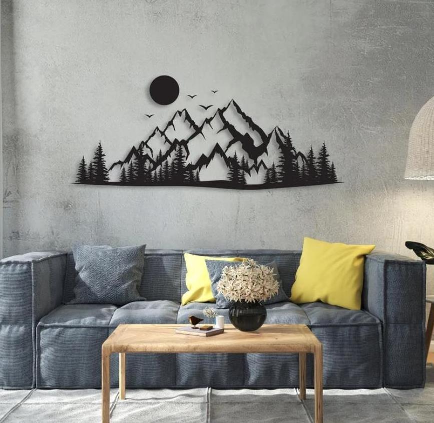 Mountain Range View Nature and Forest Decorations Home Decor Metal Wall Hanging Housewarming Gift Unique Metal Wall Art Decor