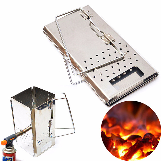 Portable stainless steel BBQ grill fire chimney charcoal starter for outdoor camping