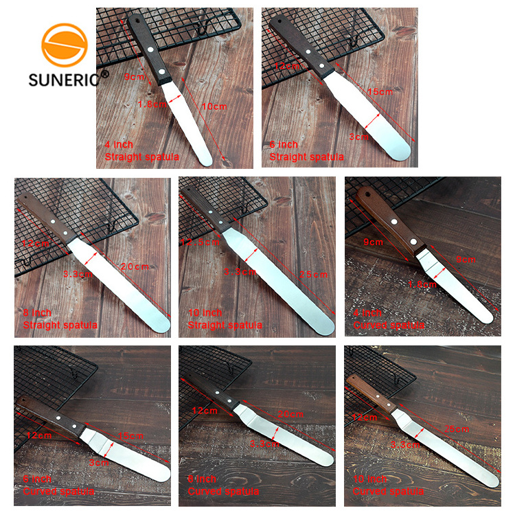 Wholesale stainless steel cake icing spreader knife offset spatula with wooden handle