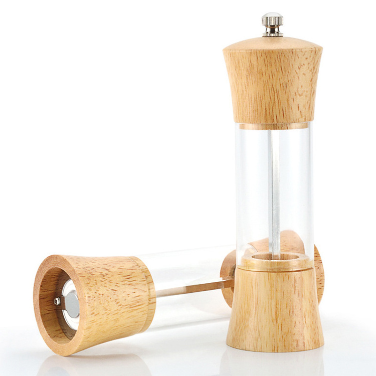 6 inch acrylic mill beech wood manual pepper grinder for salt and spice