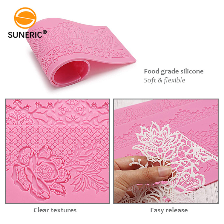 Silicone cake steamer impression mat flower pattern lace fondant mold for baking decoration