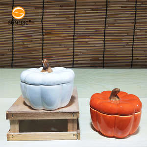 Halloween candle containers pumpkin shaped jars empty ceramic candle jar with lid