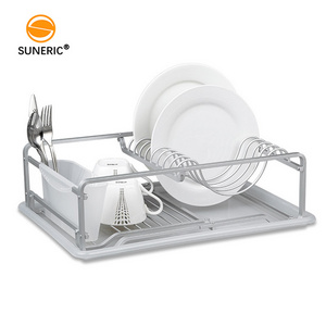 Kitchen plate cutlery storage drying drainer aluminum dish rack for sink counter