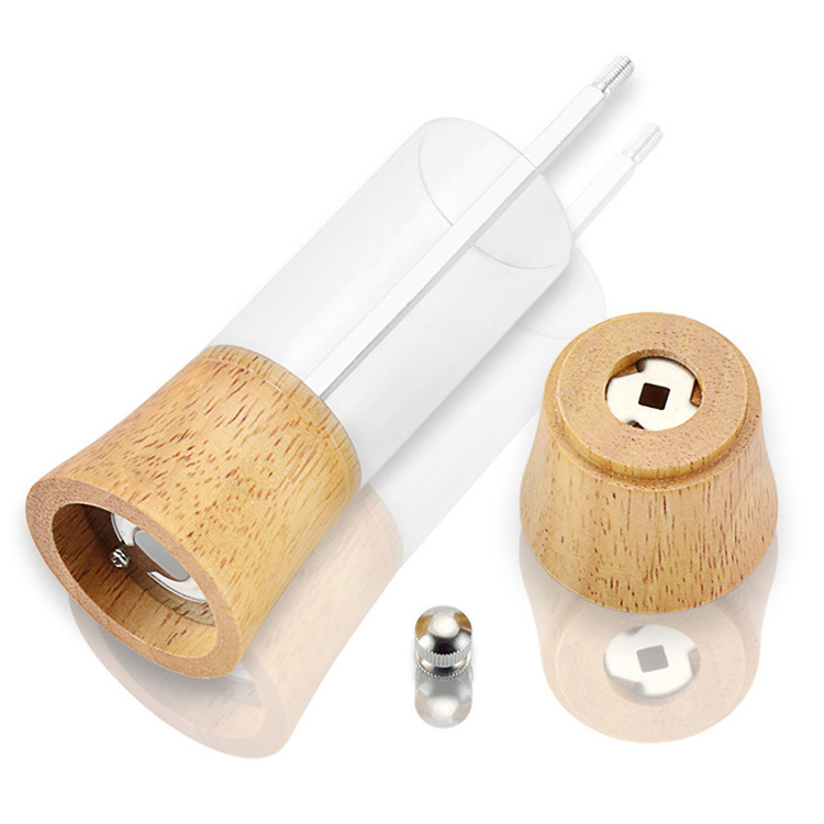 6 inch acrylic mill beech wood manual pepper grinder for salt and spice