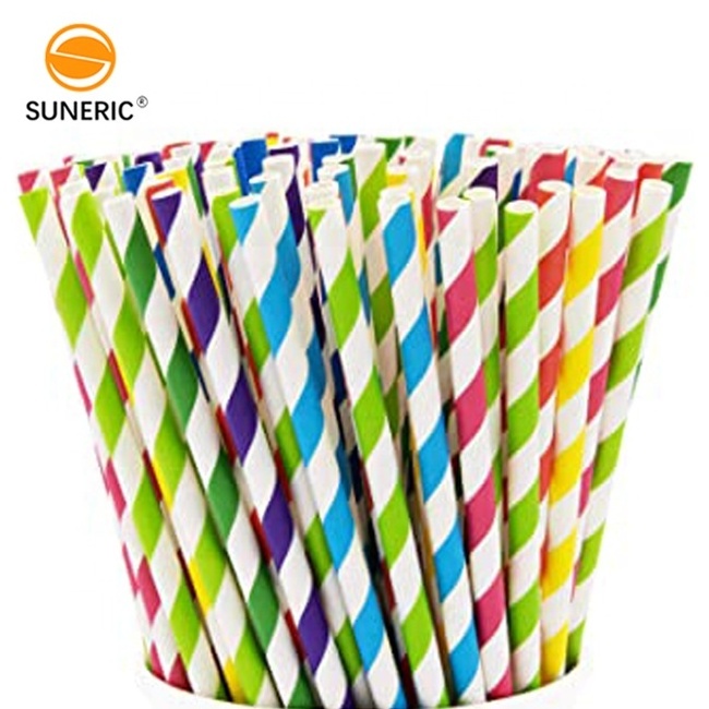 Custom Multi Colorful Striped Disposable Biodegradable Eco Friendly Bar Party Cocktail Drinking Paper Straws