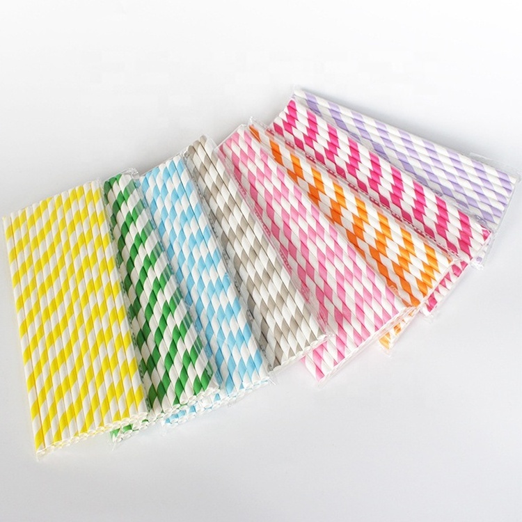 Custom Multi Colorful Striped Disposable Biodegradable Eco Friendly Bar Party Cocktail Drinking Paper Straws