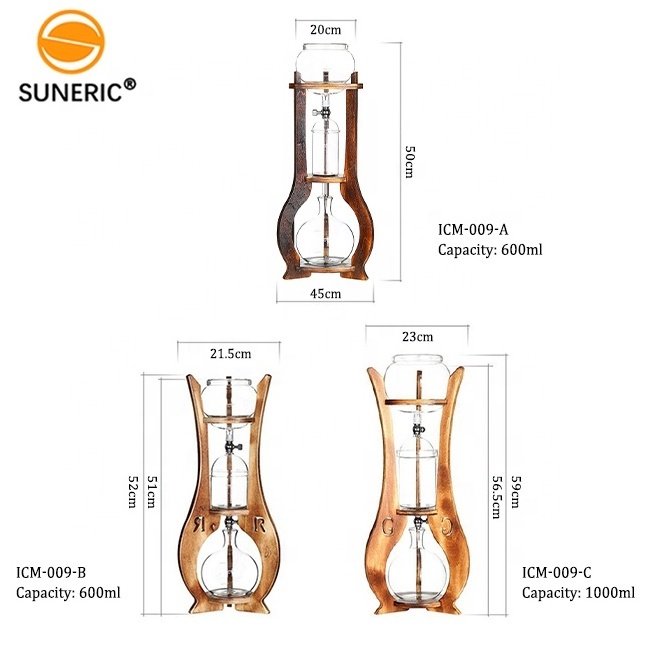 Home Wooden Stand Borosilicate Glass Ice Drop Pot Iced Cold Tower Drip Commercial Cold Brew Coffee Maker