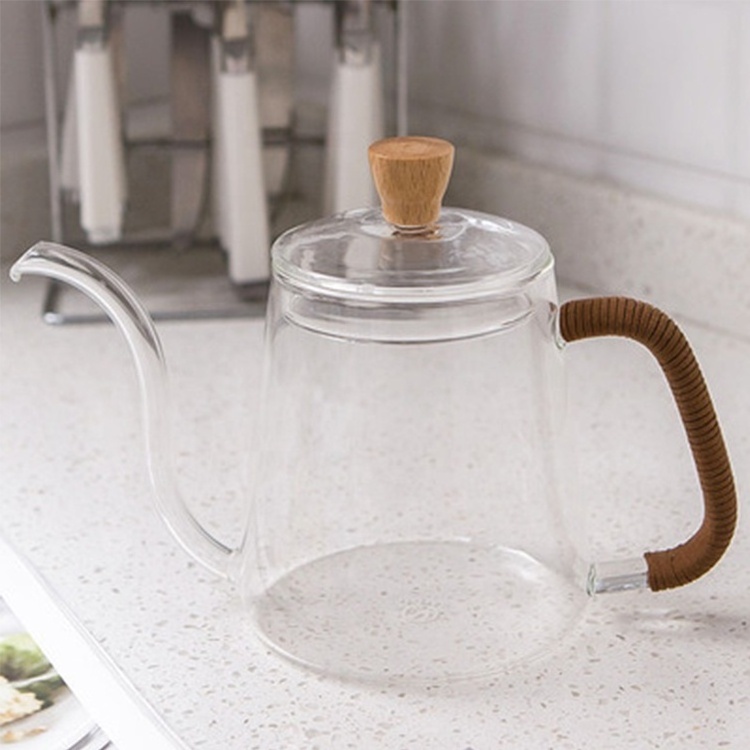 300ml 600ml High Borosilicate Teapot Long Spout Hand Drip Coffee Tea Glass Pour Over Gooseneck Kettle With Handle