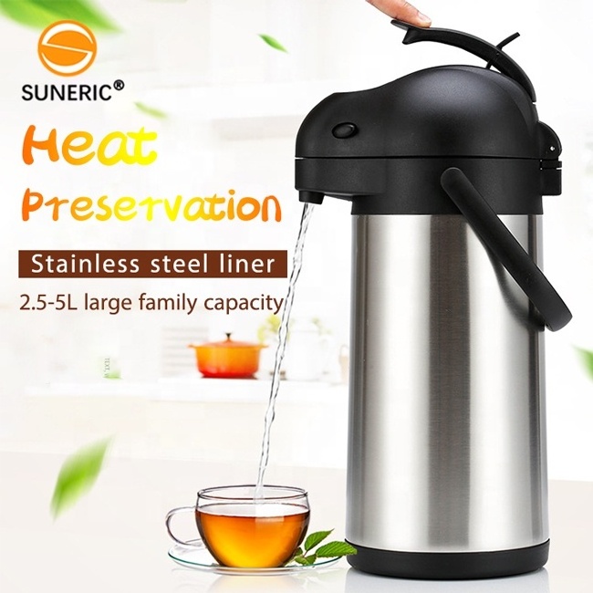 Stainless Steel Double Wall Insulated Thermos Air Pressure Coffee Tea Vacuum Airpot Pump Pot