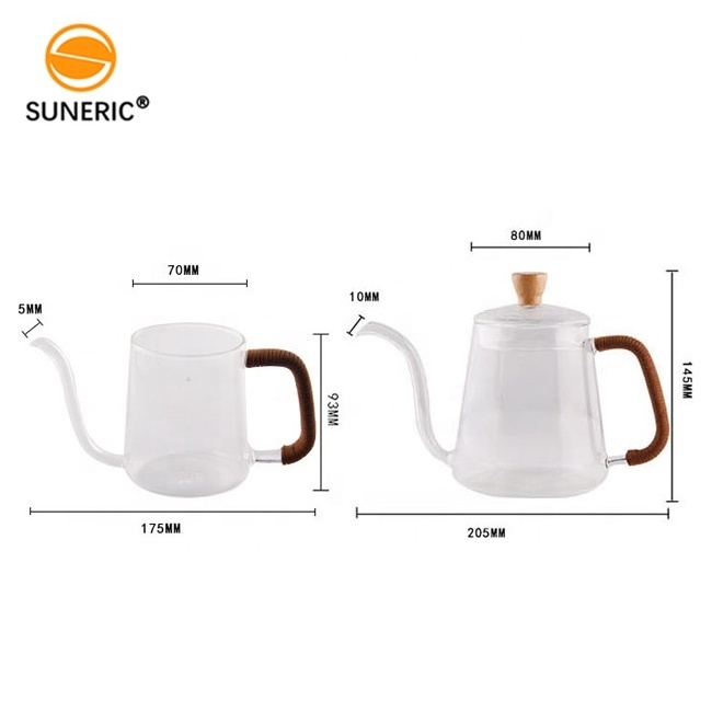 300ml 600ml High Borosilicate Teapot Long Spout Hand Drip Coffee Tea Glass Pour Over Gooseneck Kettle With Handle