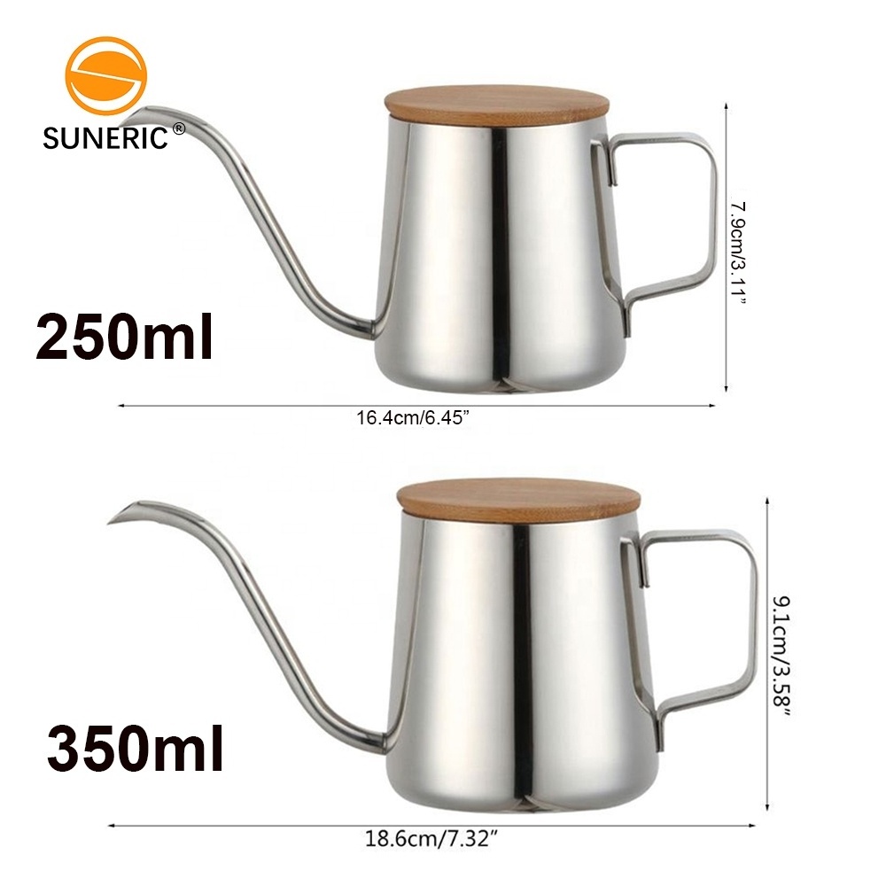 Long Spout Hanging Ears Wood Lid Coffee Pot Portable Stainless Steel Hand Drip Gooseneck Pour Over Coffee Kettle