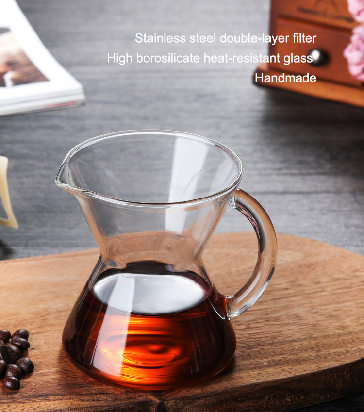 Mini Heat Resistant Pour Over Ice Drip Coffee Brewer Earing Filter Decanter Pot Clear Glass Coffee Server