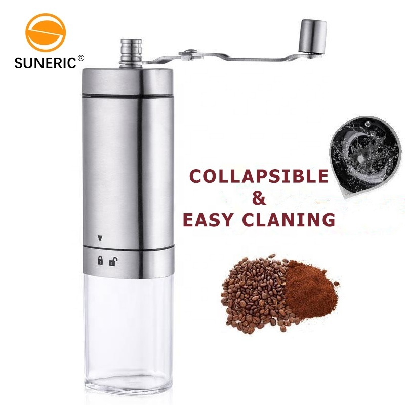 Adjustable Ceramic Burr Mill Glass Container Mini Portable Manual Stainless Steel Hand Coffee Grinder