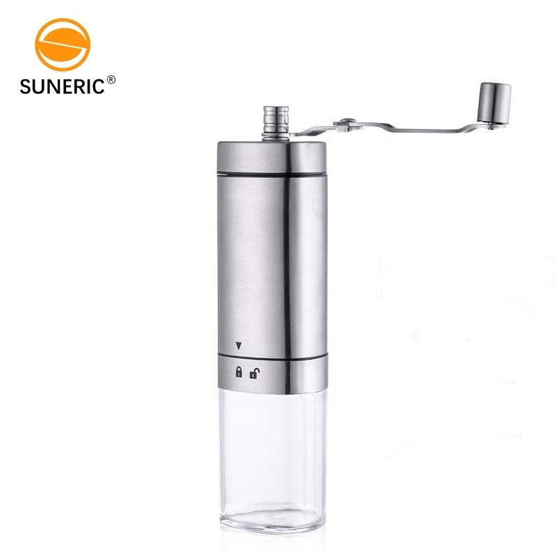 Adjustable Ceramic Burr Mill Glass Container Mini Portable Manual Stainless Steel Hand Coffee Grinder