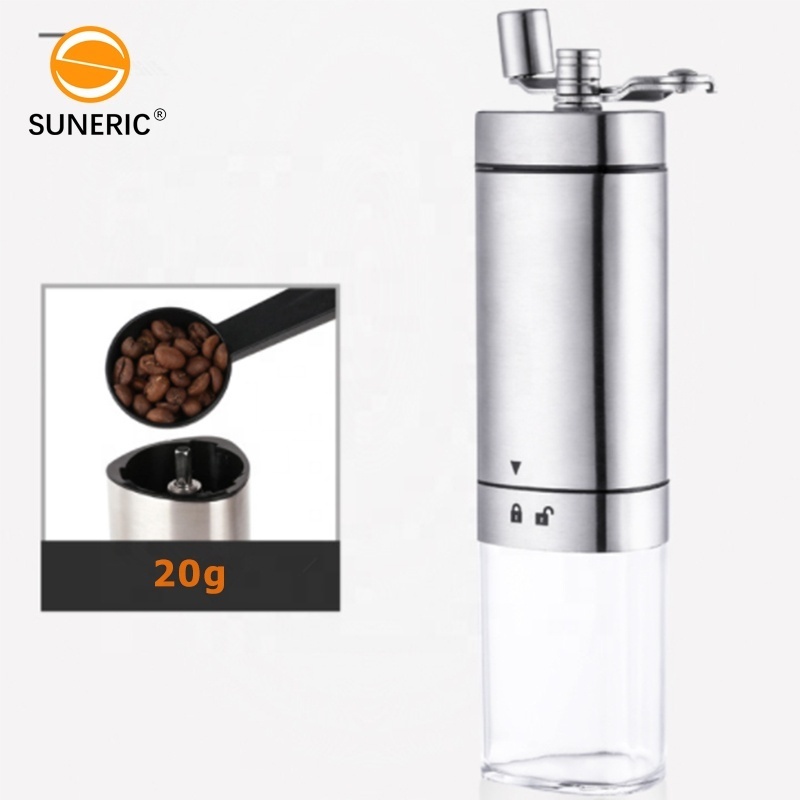 Adjustable Ceramic Burr Mill Glass Container Mini Portable Manual Stainless Steel Hand Coffee Grinder