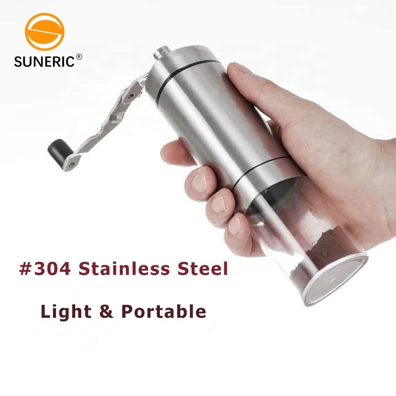 Adjustable Ceramic Burr Mill Glass Container Mini Portable Manual Stainless Steel Hand Coffee Grinder