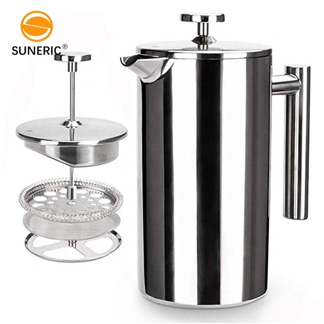 Coffee Plunger Tea Strainer Pot Portable Double Wall Insulated Manual 304 Stainless Steel French Press Coffee Maker