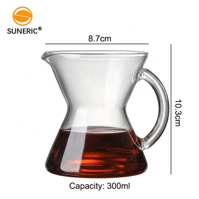 Mini Heat Resistant Pour Over Ice Drip Coffee Brewer Earing Filter Decanter Pot Clear Glass Coffee Server