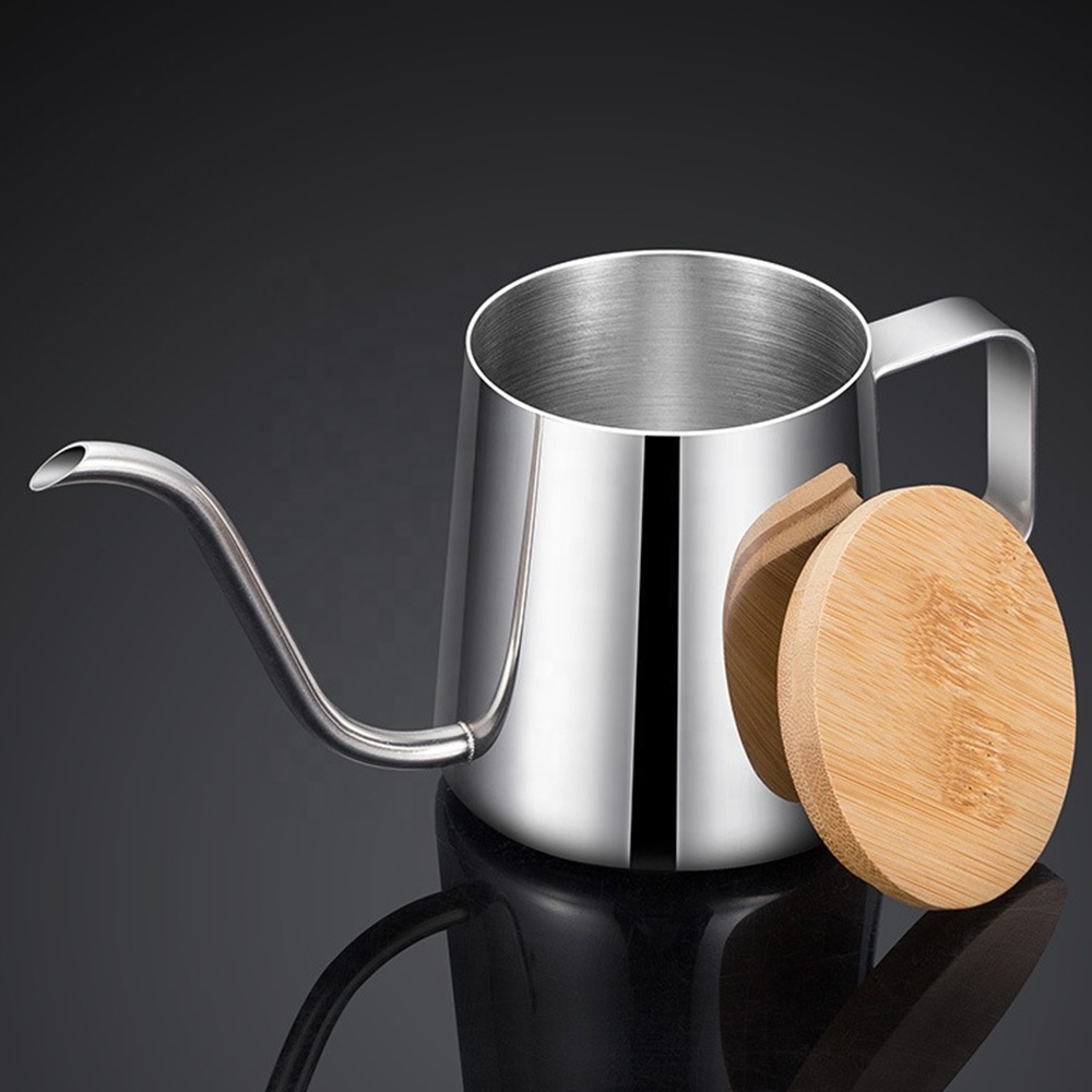 Long Spout Hanging Ears Wood Lid Coffee Pot Portable Stainless Steel Hand Drip Gooseneck Pour Over Coffee Kettle