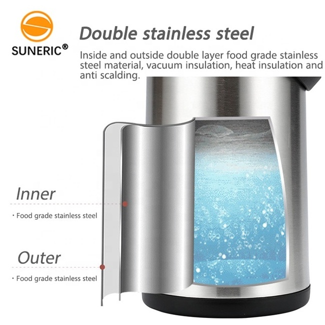 Stainless Steel Double Wall Insulated Thermos Air Pressure Coffee Tea Vacuum Airpot Pump Pot