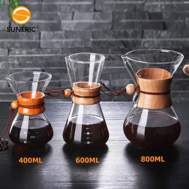 Heat Resistant Hand Coffee Maker 304 Stainless Steel Filter Coffee Brewer Pot Set Glass Pour Over Coffee Dripper With Filter