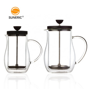 Portable Custom Logo Tea Coffee Makers Metal Filter Mesh 600 ml Glass Double Wall French Press