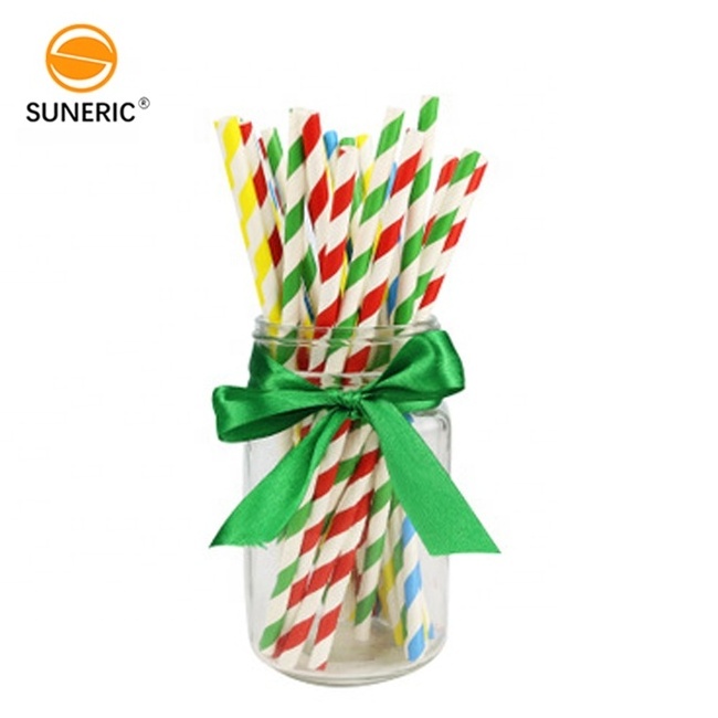 Custom Multi Colorful Striped Disposable Biodegradable Eco Friendly Bar Party Cocktail Drinking Paper Straws