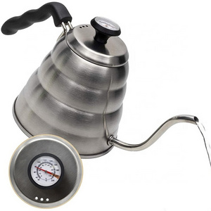 1L stainless steel flow gooseneck tea kettles pour over coffee drip kettle with built in thermometer