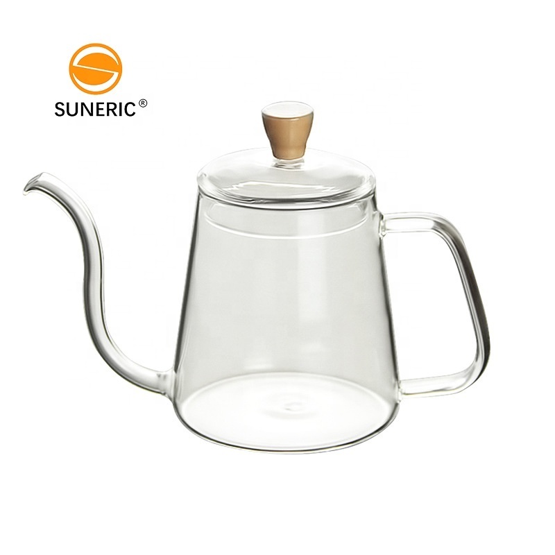 300ml 600ml High Borosilicate Teapot Long Spout Hand Drip Coffee Tea Glass Pour Over Gooseneck Kettle With Handle